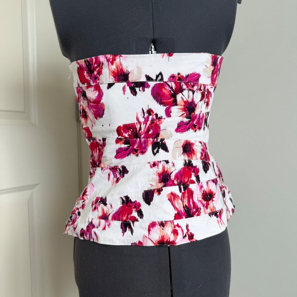 Vintage Y2K White House Black Market Floral Print Strapless Top Size 2 - Picture 6 of 7